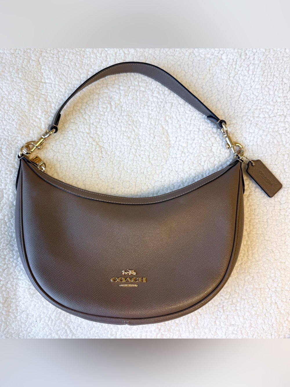 Coach Aria Shoulder Bag Dark Stone Leather Crescent Hobo Crossbody CCL28 GUC